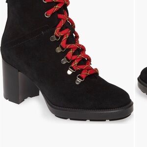 Aquatalia Black Suede Boots with Red Laces and Black Laces